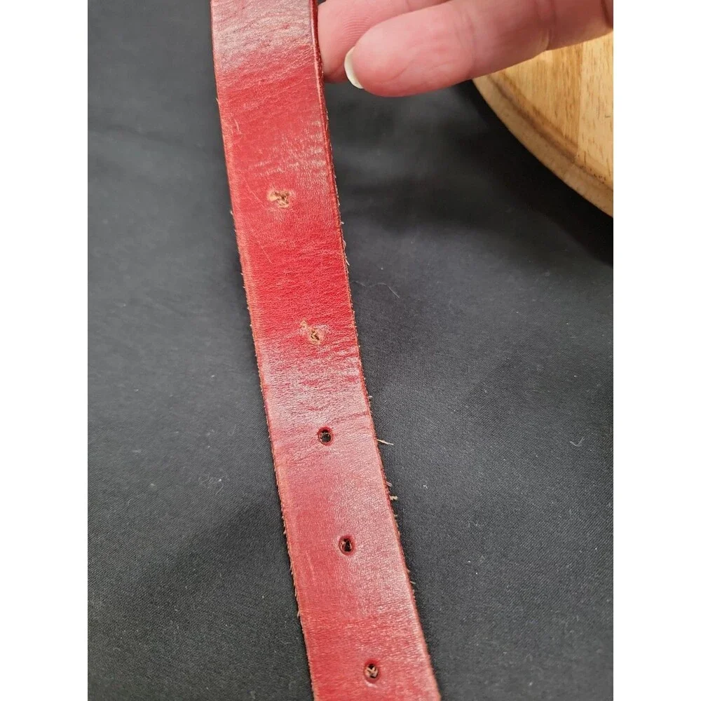 Michael Kors Red Leather Belt With Silver MK Buckle Size Large